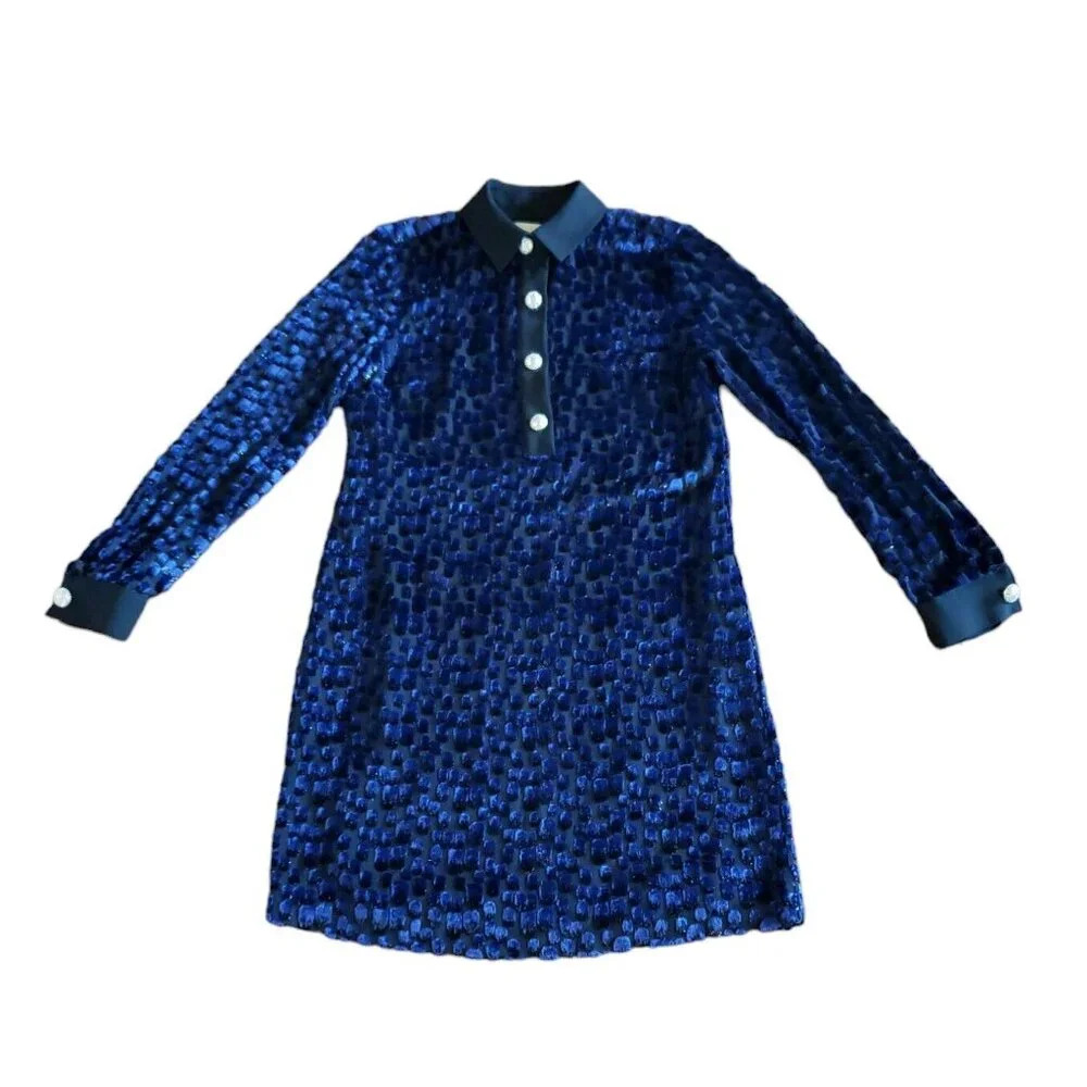 Michael Kors Womens Jaquard Silk Blend Shirt Dress Purple And Black Animal Print - Picture 3 of 16